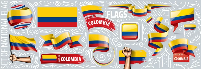 Fototapeten Vector set of the national flag of Colombia in various creative designs © butenkow