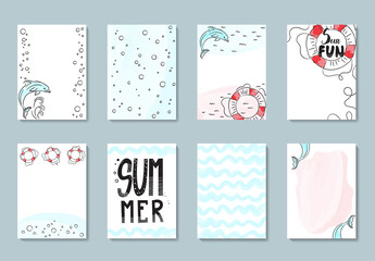 Summer set of 8 redy-to-use cards with fun elements, hand drawn lettering