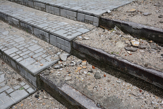 Broken Concrete Outdoor Stairs, Steps, Front Porch Makeover, Renovation Begins From Removing Old Tiles.