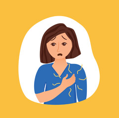 Girl suffers from panic attack cartoon style concept.