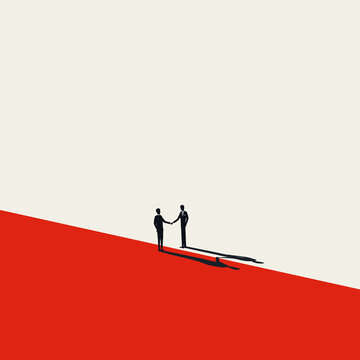 Business Negotiation, Deal Making Or Acquisition, Merger Vector Concept. Two Men Shaking Hands. Minimal Design.