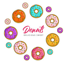 Donuts shop elements, isolated colored pattern, sweet shop, pattern  vector donuts collection