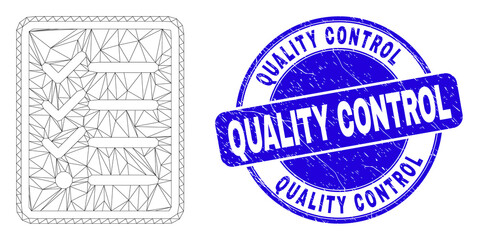 Web carcass task list page pictogram and Quality Control seal stamp. Blue vector rounded grunge seal stamp with Quality Control text.