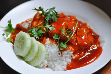 fried pork, crispy pork or pork and rice