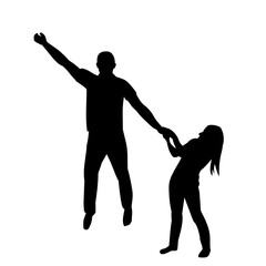 white background, black silhouette people jumping