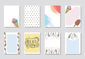 Summer set of 8 redy-to-use cards with fun elements, hand drawn lettering