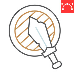 RPG game color line icon, video games and battle, sword with shield sign vector graphics, editable stroke linear icon, eps 10.