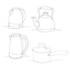 vector, white background, continuous line drawing of an electric kettle