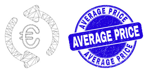 Web carcass update euro pictogram and Average Price seal stamp. Blue vector rounded textured seal stamp with Average Price phrase.