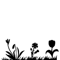 white background, black silhouette of grass and flowers