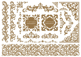Fototapeta set of decorative elements for design. vintage ornament set. borders and frames. obraz