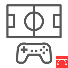 Football video game line icon, video games and console, football field sign vector graphics, editable stroke linear icon, eps 10.