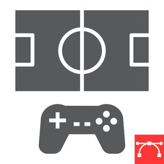Football video game glyph icon, video games and console, football field sign vector graphics, editable stroke solid icon, eps 10.