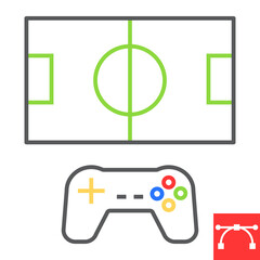 Football video game color line icon, video games and console, football field sign vector graphics, editable stroke linear icon, eps 10.