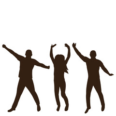vector, white background, black silhouette people jumping