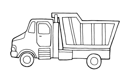 Coloring book for children. Truck. Construction equipment, drawing outline