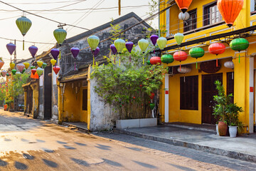 Fototapeta na wymiar Wonderful cozy street decorated with silk lanterns at Hoi An