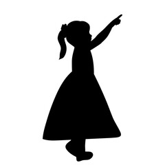vector, isolated, on a white background black silhouette little girl in a dress