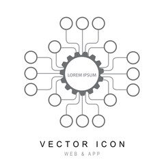 Gear with Connected Circuit Lines. Flat design style, Gear with electronic circuit technology icon line Vector illustration