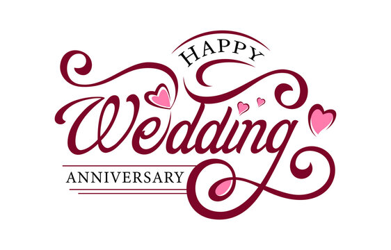 Decorative Calligraphy/Lettering design for Wedding Anniversary greetings on white background. Vector Illustration.