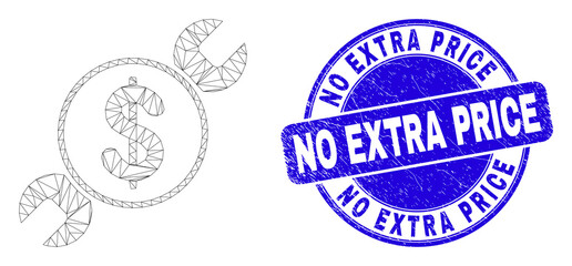 Web carcass wrench repair price pictogram and No Extra Price seal stamp. Blue vector rounded textured seal stamp with No Extra Price title.