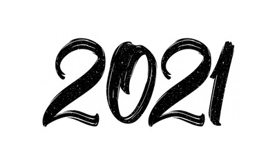 Hand calligraphic brush number lettering of 2021. Happy New Year. Chines calligraphy