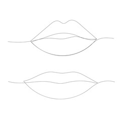 vector, isolated, continuous line drawing of female lips