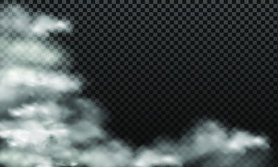 White vector cloudiness ,fog or smoke on dark checkered background.Cloudy sky or smog over the city.Vector illustration.