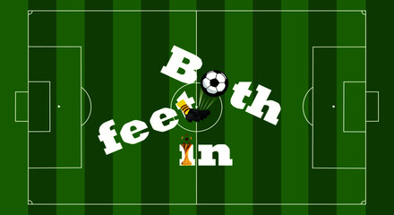 Both feet in. Inspirational words football, flat style happy successful, first place prize victory, competition winner.Background.