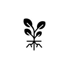 Plant and root vector icon in black solid flat design icon isolated on white background