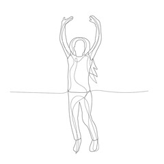 vector, on a white background, line drawing child girl jumping