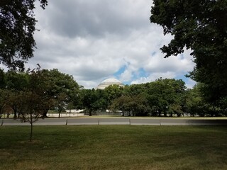 Jefferson memorial and cement barricade