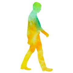 white background, watercolor silhouette of a man walking