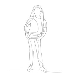 white background, line drawing of a little girl