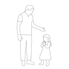 vector, isolated, on a white background, outline sketch dad and baby