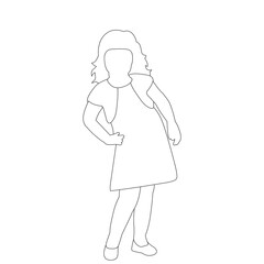 isolated, on a white background, outline sketch child, icon, girl