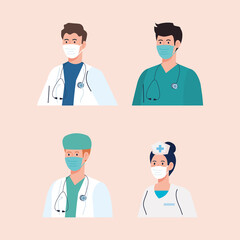 staff medical wearing medical mask against covid 19 pandemic vector illustration design