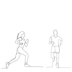 vector, on a white background, a continuous line drawing of people running