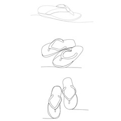 vector, on a white background, drawing with one continuous line of slippers