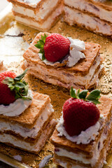 Desserts. Cake, cupcakes, tarts and pies. Classic American or French bakeries or pastry shop favorites. Cookies, whipped cream, cakes, chocolate syrup butter, eggs and vanilla beans.