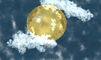 Fototapeta na wymiar 満月と雲　水彩