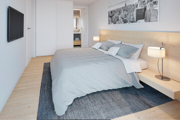 Dormitorio suite moderno de residencias u hoteles de estilo minimalista