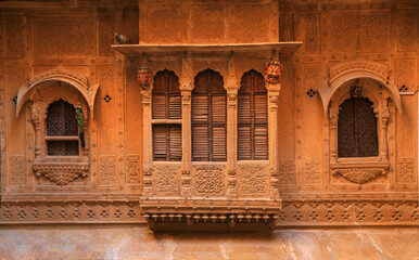 Wood Carved windows in the Blue City of Jodhpur, Rajasthan , India.