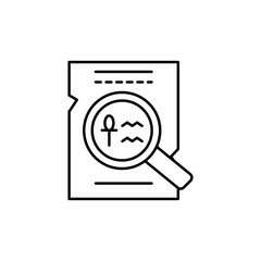 magnifier, papyrus, hieroglyphs icon. Simple line, outline vector elements of archeology for ui and ux, website or mobile application