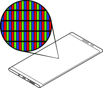 Magnified view showing subpixel arrangement on a cellular/mobile phone screen. Geometry: RGB stripes.