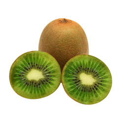Close up of kiwi fruit and slice kiwi isolated on white background