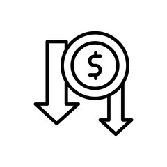 arrow down coin dollar icon. Simple line, outline vector elements of bankruptcy icons for ui and ux, website or mobile application
