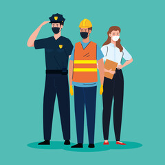 group workers wearing medical mask against covid 19 pandemic vector illustration design
