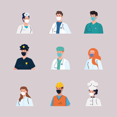 group workers wearing medical mask against covid 19 pandemic vector illustration design