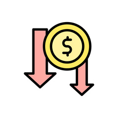 arrow down coin dollar icon. Simple color with outline vector elements of bankruptcy icons for ui and ux, website or mobile application